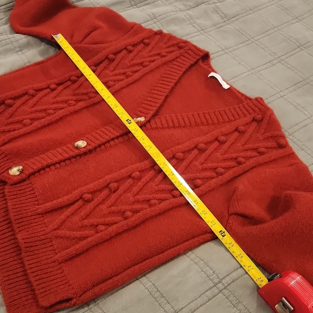 Chic Rusty Red Cable Knit Cardigan Swater By Egreis Size L! - Picture 6 of 8